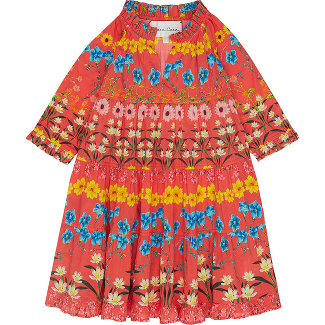 Nora V-Neck Long-Sleeve Dress, Flowerbox Coral