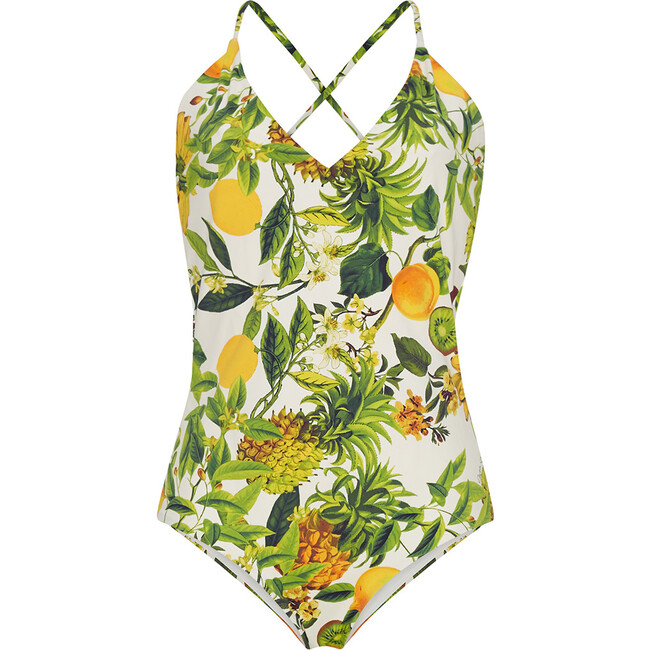 Women's Sagg Main V-Neck Swimsuit, Banana Print