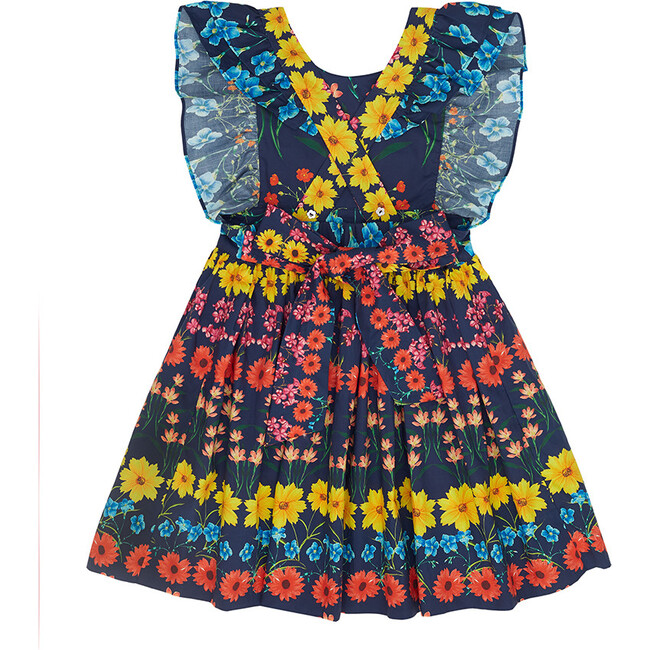Sage Ruffle Shoulder Tie-Back Dress, Flowerbox Navy - Dresses - 3