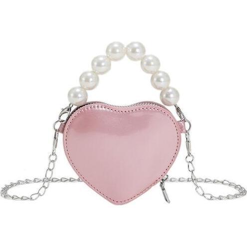 Mini Heart Pearl Handle Purse, Pink