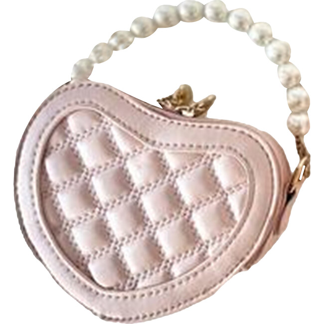 Heart Faux Leather Bag with Pearl Handle, Pink