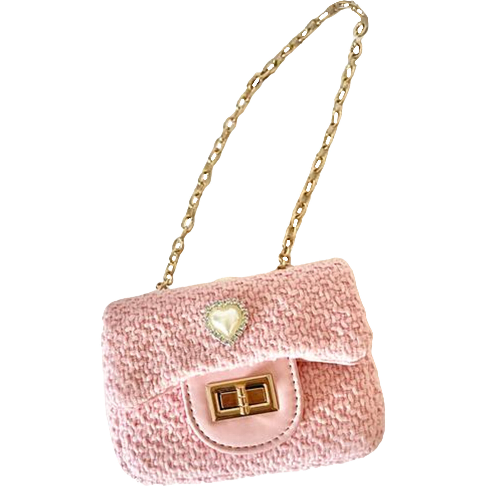 Tweed Diamond Heart Purse, Pink - Bags - 1