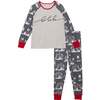 Organic Cotton Christmas Family Two Piece Printed Pajama Set For Mom, Grey Mix Dark Grey Red With Printed Deers And Ho Ho Ho - Pajamas - 1 - thumbnail