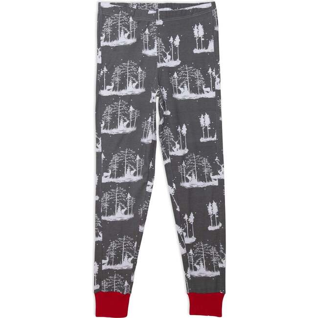 Organic Cotton Christmas Family Two Piece Printed Pajama Set For Mom, Grey Mix Dark Grey Red With Printed Deers And Ho Ho Ho - Pajamas - 5