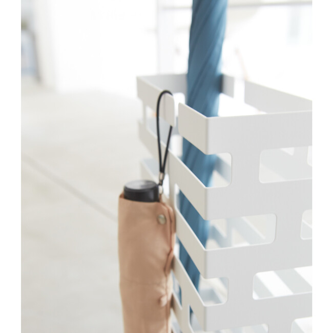Compact Rectangular Brickwork-Inspired Umbrella Stand, White - Storage - 5