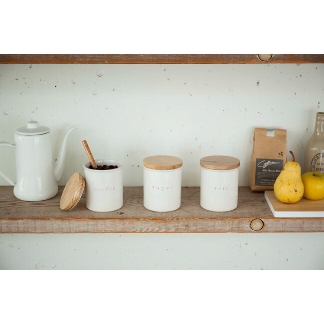 Ceramic Salt Canister With Wooden Lid, White - Storage - 4