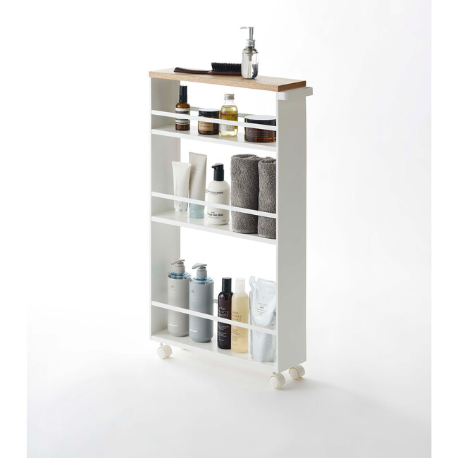 Rolling Slim Steel Storage Cart With Handle, White - Storage - 2