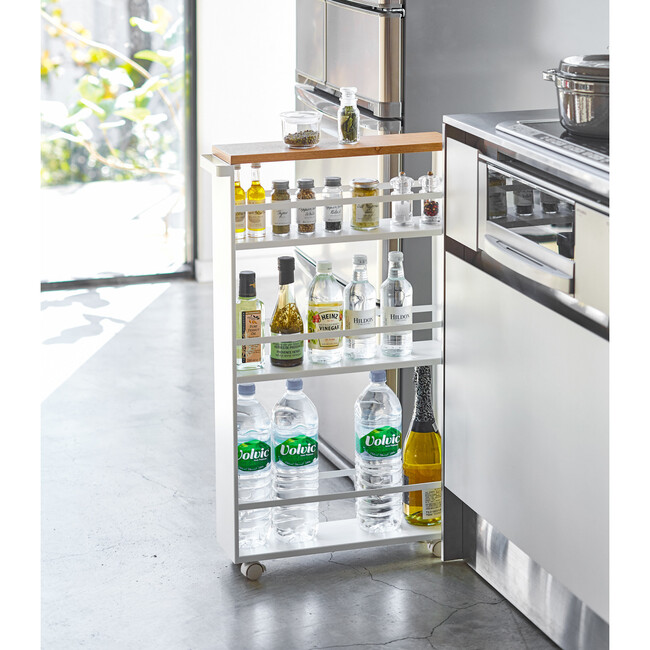 Rolling Slim Steel Storage Cart With Handle, White - Storage - 3