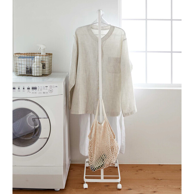 Rolling Hanger Rack with Laundry Wire Basket, White - Storage - 2