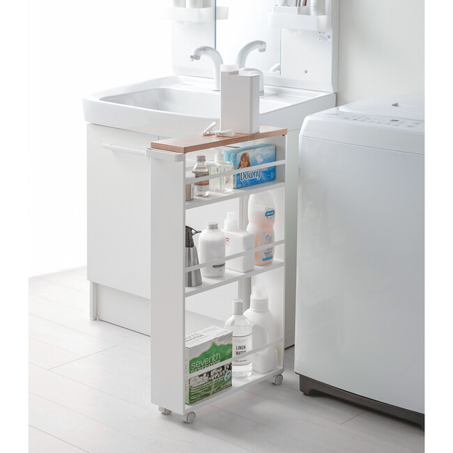 Rolling Slim Steel Storage Cart With Handle, White - Storage - 5