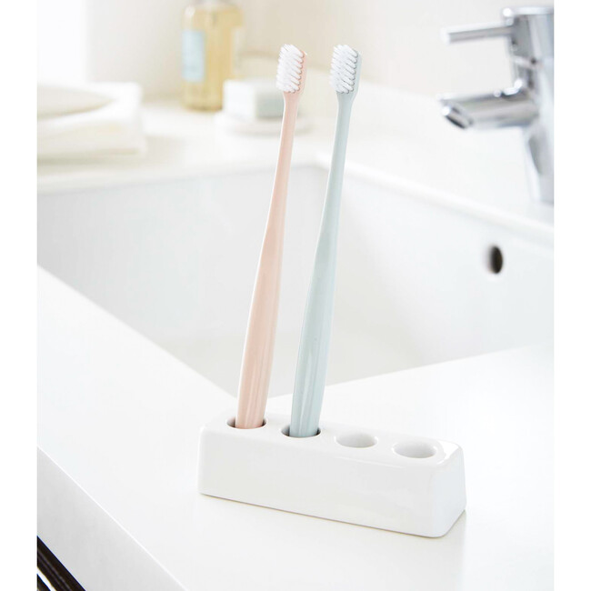 Rectangular Ceramic Toothbrush Stand, White - Storage - 2