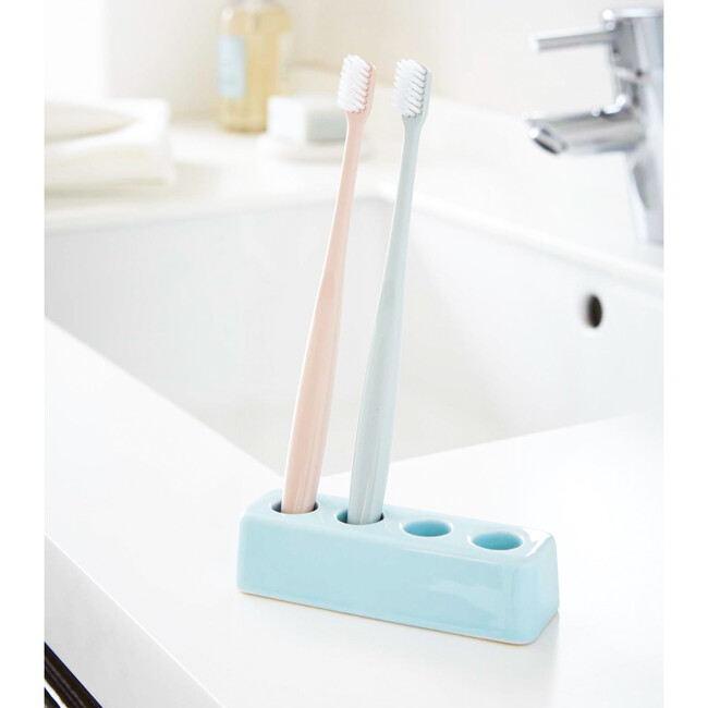 Rectangular Ceramic Toothbrush Stand, Blue - Storage - 2