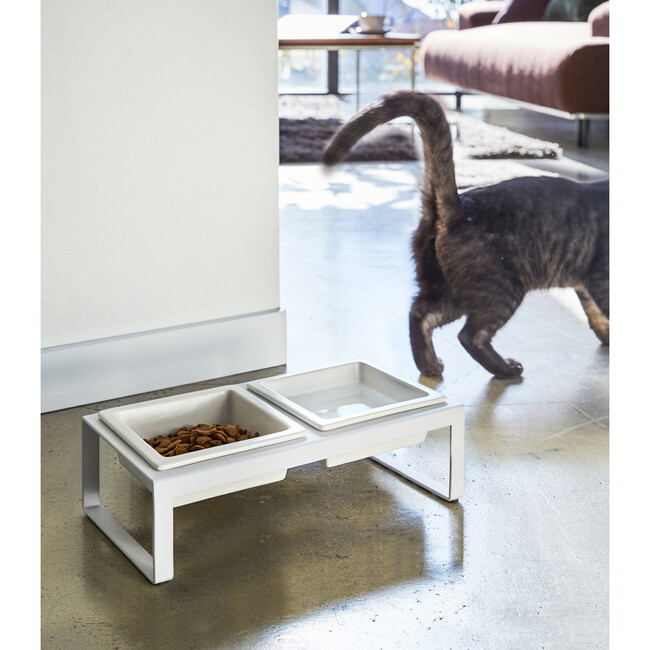 Pet Food Bowl 2-Pieces With Tall Stand, White - Storage - 2