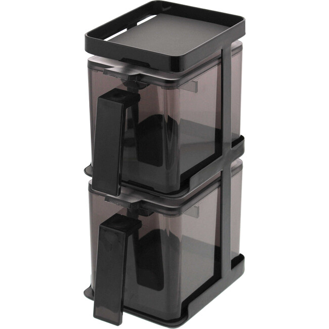 Pantry Organizer With 2 Salt & Sugar Container & Vertical Stacked Rack, Black