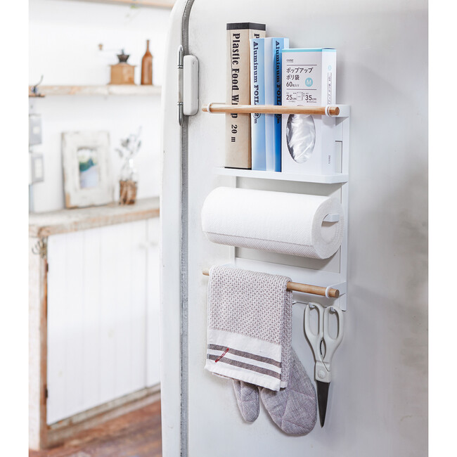 Magnetic Kitchen Organization Rack With Wooden Handles, White - Storage - 2