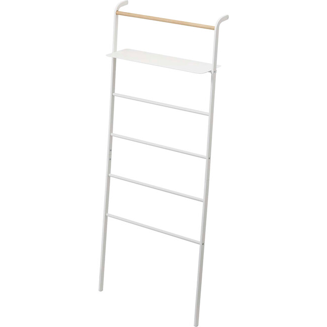 Leaning Ladder Rack With Shelf, White - Storage - 1
