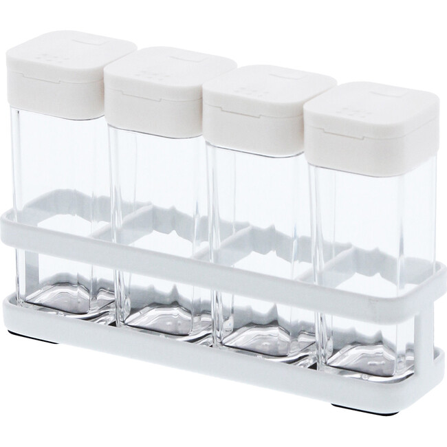 4-Piece Spice Bottles With Rack, White - Storage - 1