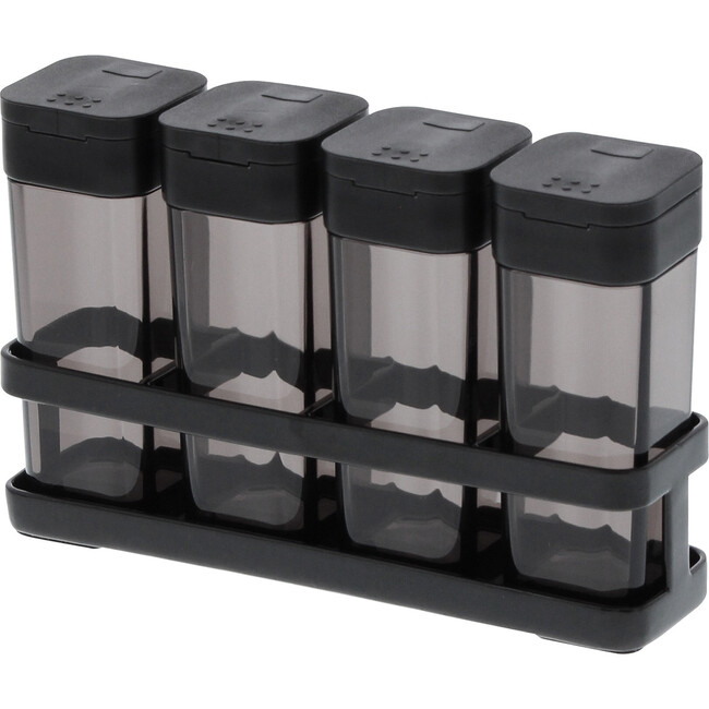 4-Piece Spice Bottles With Rack, Black - Storage - 1