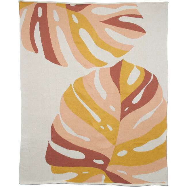Poly Monstera Outdoor Throw Blanket Ivory