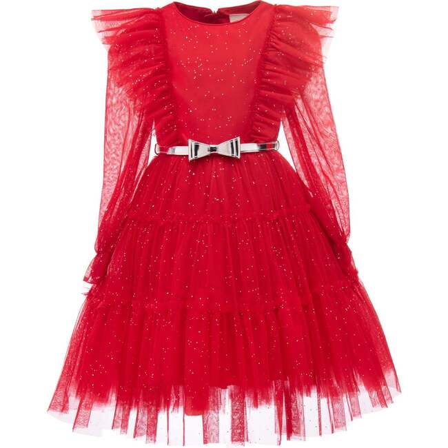 Komina Glitter Tulle Dress, Red