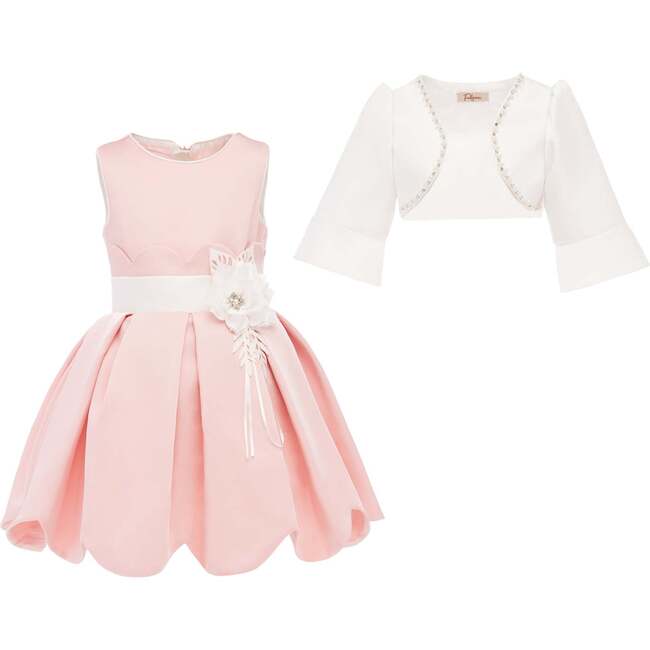 Palomino Scallop Hem Dress & Cardigan, Pink - Dresses - 1
