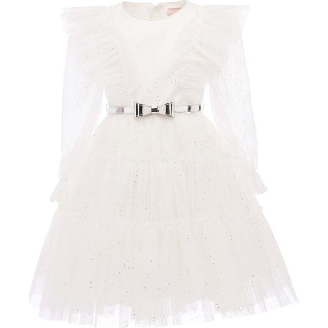 Komina Glitter Tulle Dress, White - Dresses - 1