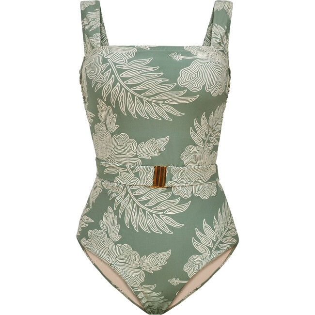 Women's Belted Marisa One-Piece Swimsuit, Sage - One Pieces - 1
