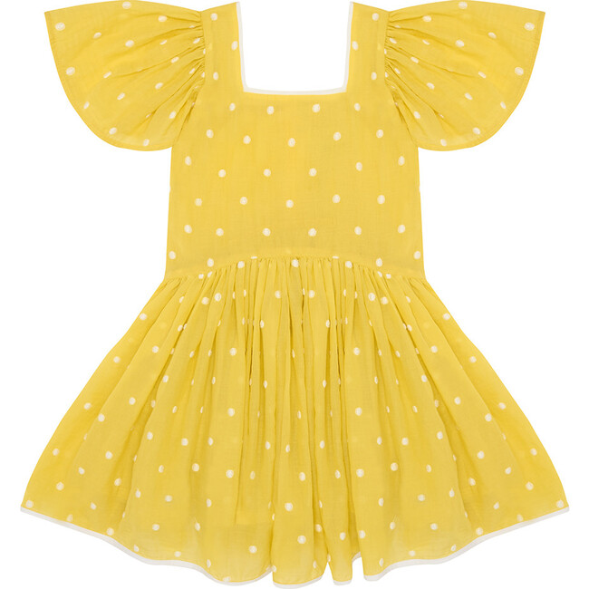 Square The Circle Embroidered Dress, Sour Lemon Spot - Dresses - 1