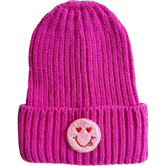 Women's Adult Ribbed Patch Beanie, Pink - Hats - 1
