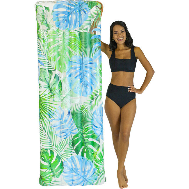 Resort Collection Deluxe Pool Raft 74 x 30" with Tropical Print, Green
