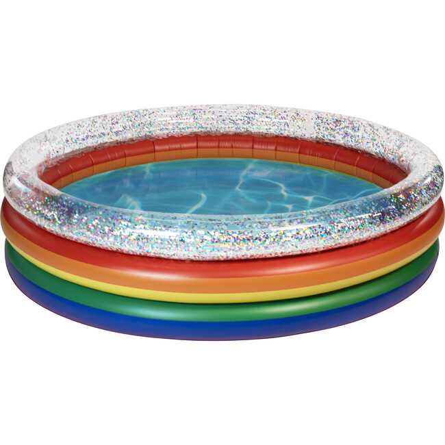 Rainbow Collection Sunning Pool 3-Ring Inflatable Pool Multicolor Glitter, Multi