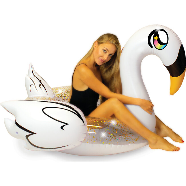 Glitter Swan 48" Jumbo Beach & Pool Tube, White