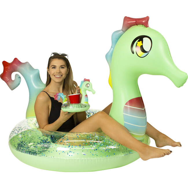 Glitter Seahorse Party Animal Pack 48" Tube with Matching Drink Float, Green