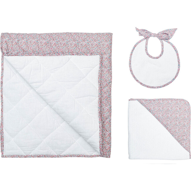 Hooded Towel, Newborn Bib And Playmat Gift Set, Pink Eloise Liberty