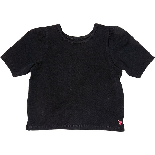 Organic Kasey Short Puff Sleeve Top, Caviar - T-Shirts - 1