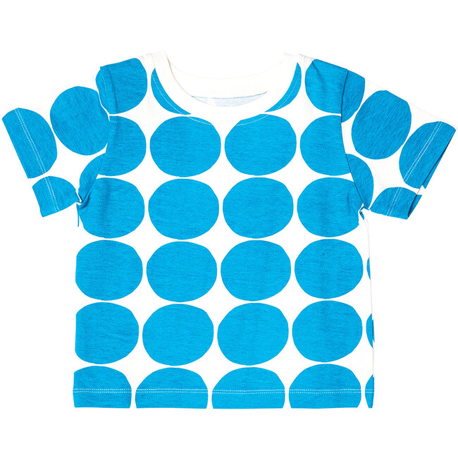 Organic Short Ribbed Sleeve Crew Neck Tee, Blue Dot - T-Shirts - 1