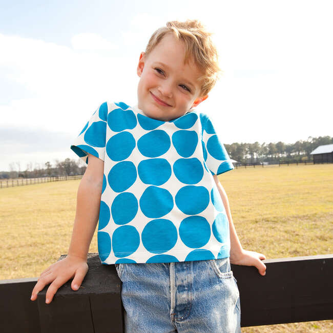 Organic Short Ribbed Sleeve Crew Neck Tee, Blue Dot - T-Shirts - 2