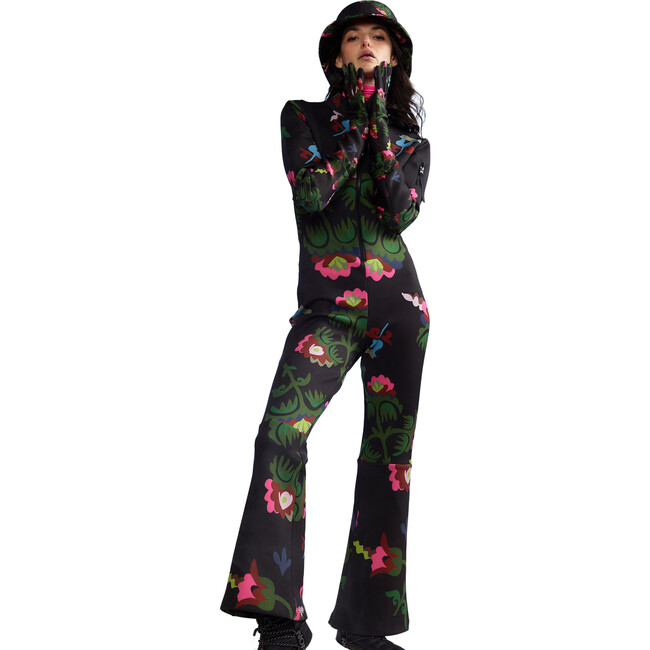 Water Repellent Neoprene Floral Ski Suit, Black - Snowsuits - 1