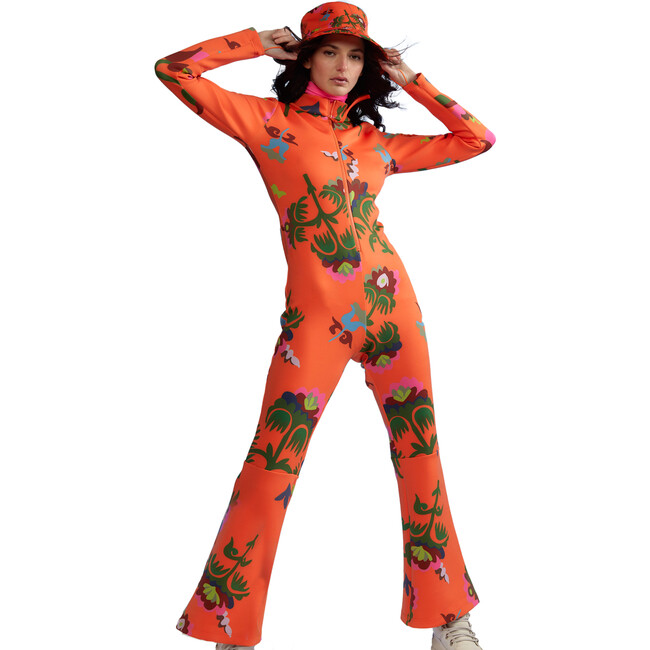 Water Repellent Neoprene Floral Ski Suit, Orange
