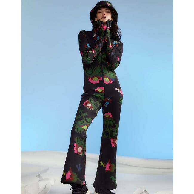 Water Repellent Neoprene Floral Ski Suit, Black - Snowsuits - 3