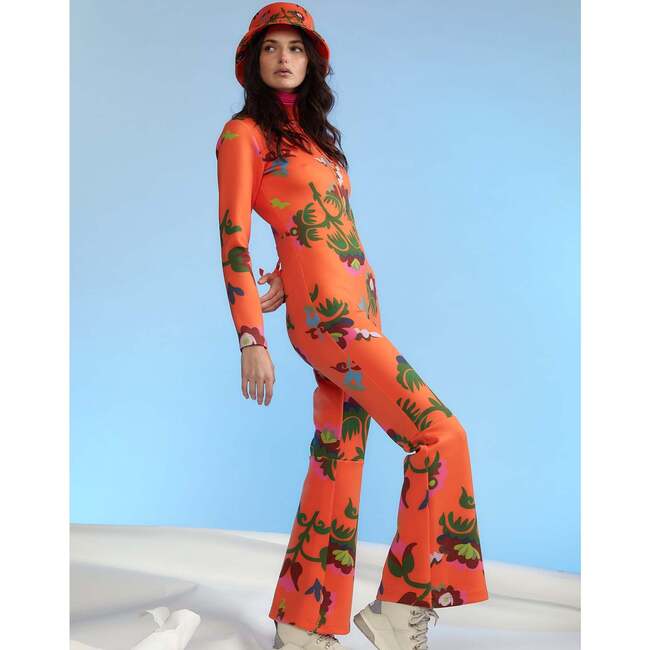 Water Repellent Neoprene Floral Ski Suit, Orange - Snowsuits - 4