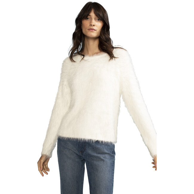 Women's Fuzzy Sweater, White - Sweaters - 1
