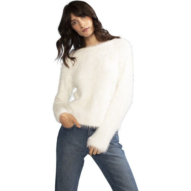 Women's Fuzzy Sweater, White - Sweaters - 2
