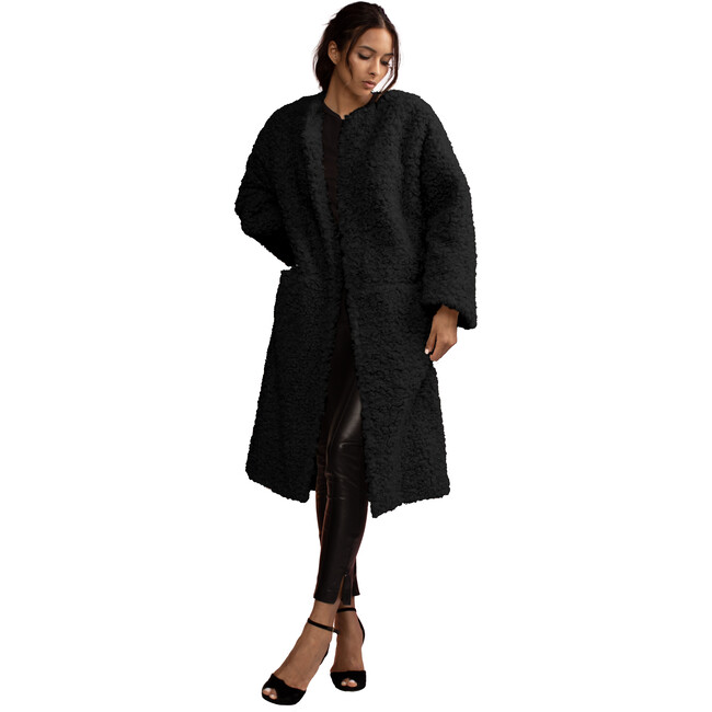 Women's Faux Fur Long Coat, Black - Coats - 2