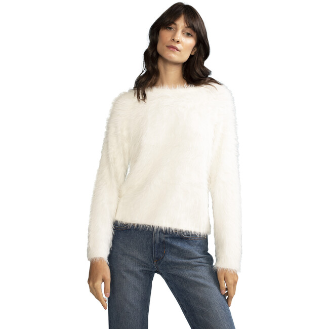 Women's Fuzzy Sweater, White - Sweaters - 3