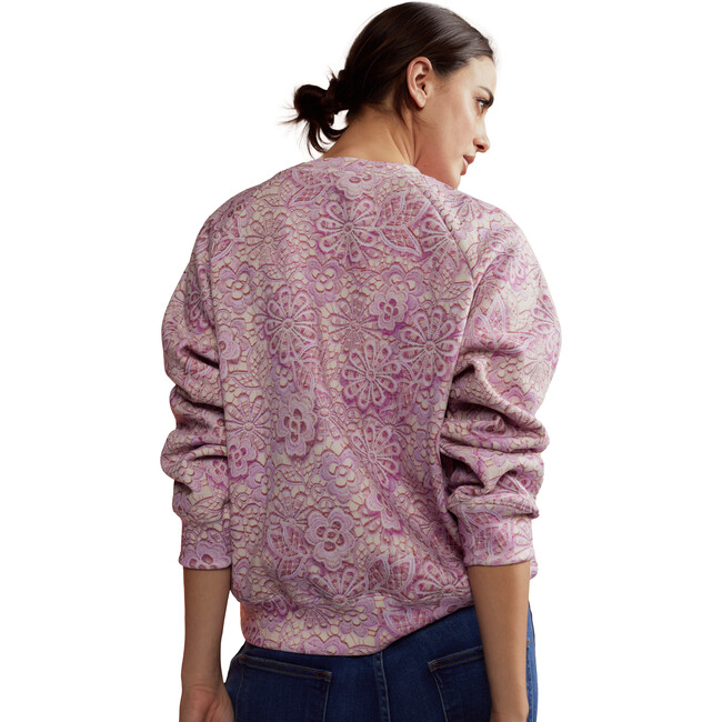 Women's Lace Printed Jumper, Pink - Sweaters - 3