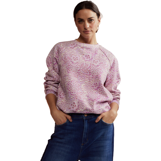 Women's Lace Printed Jumper, Pink - Sweaters - 4