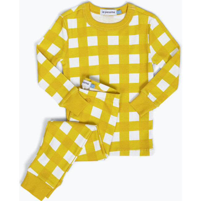 Kids Organic Cotton Pajama Set, Golden Gingham - Pajamas - 1