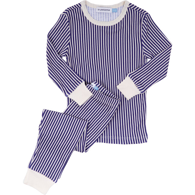 Organic Cotton Pajama Set, Navy Stripe - Pajamas - 1