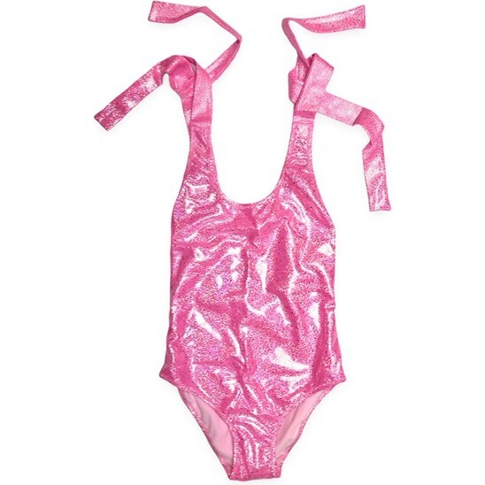 Isabelle One-Piece With Lack Laces Knots, Glitter Neon Pink